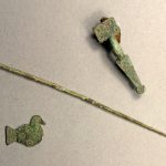 Saxon-copper-Alloy-decorated-bird-pin-and-small-long-brooch
